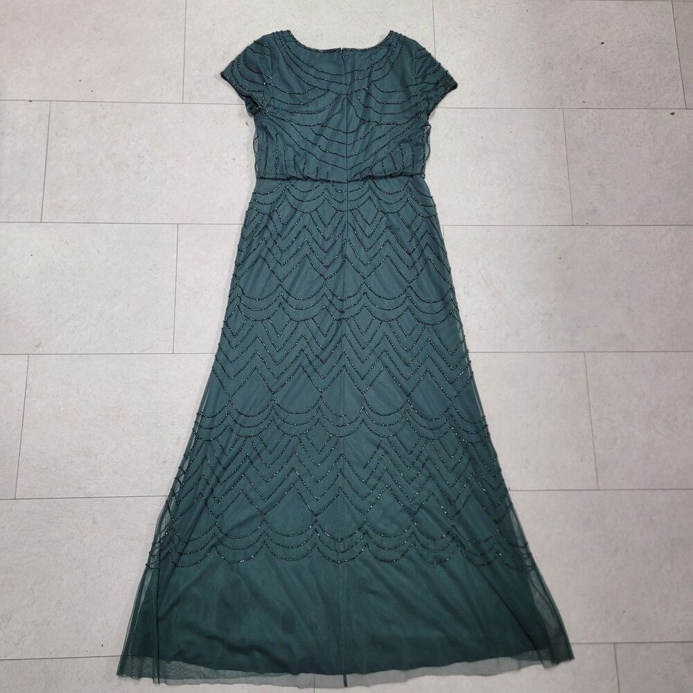 Adrianna Papell Beaded Blouson Gown Dusty Emerald Green St. Patrick's Short Slv - Picture 15 of 16